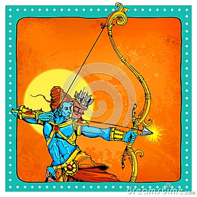 Lord Rama with bow arrow killimg Ravana Vector Illustration