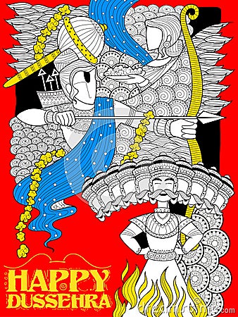 Lord Rama with bow arrow killing Ravan Vector Illustration