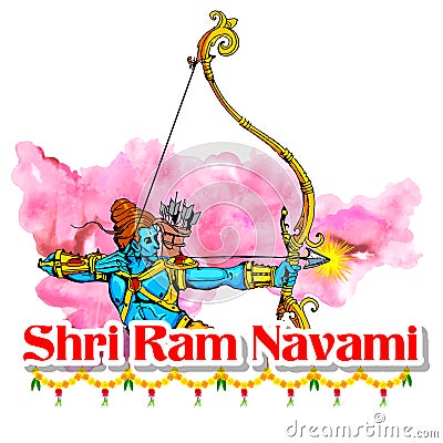 Lord Rama with bow arrow in Ram Navami Vector Illustration