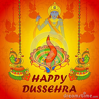 Lord Rama in Happy Dussehra with colorful lamp Vector Illustration