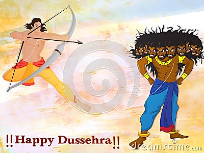 Lord Rama killing Ravana for Dussehra celebration. Cartoon Illustration