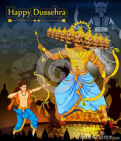 Lord Rama killing Ravana during Dussehra festival of India Vector Illustration