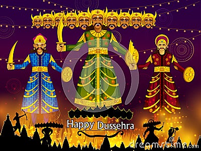 Lord Rama killing Ravana during Dussehra festival of India Vector Illustration