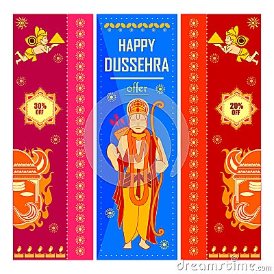 Lord Rama killing Ravana in Happy Dussehra festival offer Vector Illustration