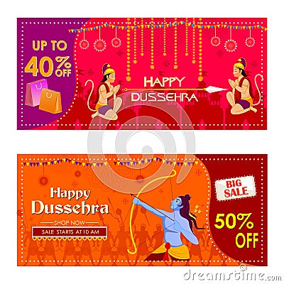 Lord Rama killing Ravana in Happy Dussehra festival offer Vector Illustration