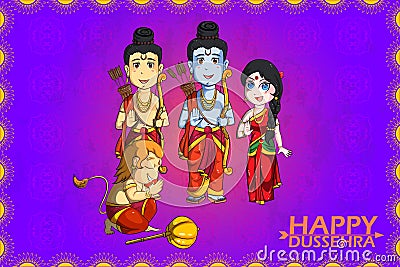 Lord Rama, Laxmana, Sita with Hanuman Vector Illustration