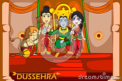 Lord Rama, Laxmana, Sita with Hanuman Vector Illustration