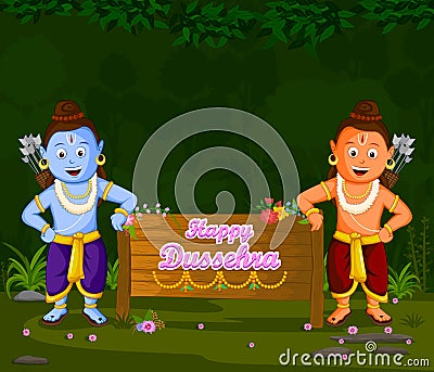 Lord Rama and Laxmana wishing Happy Dussehra Vector Illustration