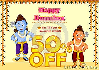 Lord Rama and Laxmana wishing Happy Dussehra Vector Illustration