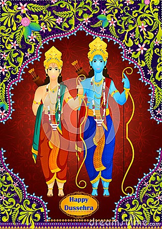 Lord Rama and Laxmana wishing Happy Dussehra Vector Illustration