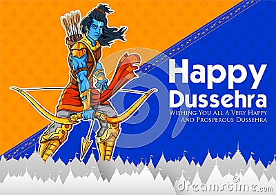 Lord Rama in Navratri festival of India poster for Happy Dussehra Vector Illustration