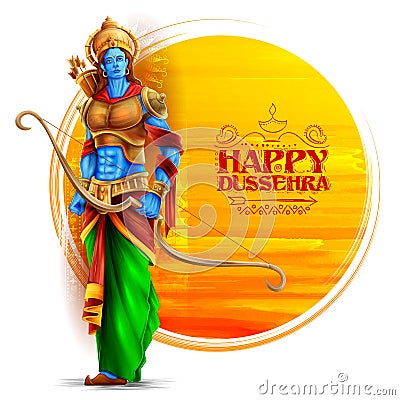 Lord Rama in Navratri festival of India poster for Happy Dussehra Vector Illustration