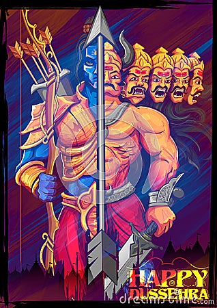 Lord Rama and Ravana in Dussehra Navratri festival of India poster Vector Illustration