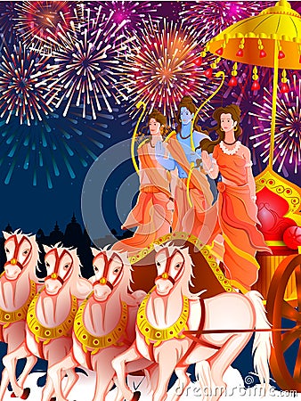 Lord Rama, Sita and Laxmana blessing for Happy Dussehra festival of India Vector Illustration