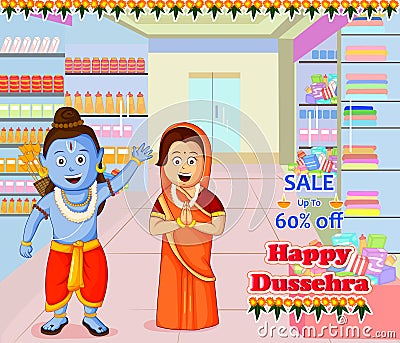 Lord Rama and Sita wishing Happy Dussehra Vector Illustration