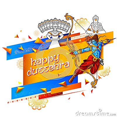 Lord Rama and ten headed Ravana for Happy Dussehra Navratri sale promotion festival of India Vector Illustration