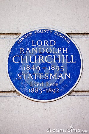 Lord Randolph Churchill Blue Plaque in London Editorial Stock Photo