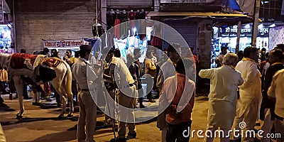indian police department staff on duty during night Editorial Stock Photo