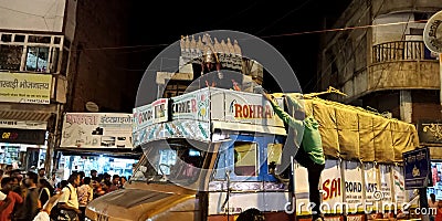 lord ravana seating upon truck during road show at dussehra festival in India Editorial Stock Photo