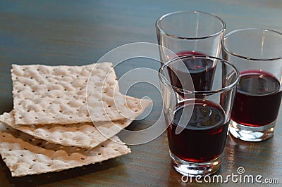 The Lord`s Supper with bread and wine Stock Photo