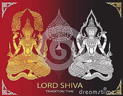 Lord Shiva and Bodhi Tree thai tradition Vector Illustration