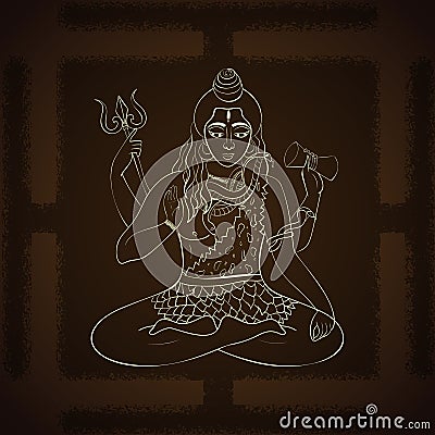 Lord Shiva. Hindu gods illustration. Indian Supreme God Shiva sitting in meditation. Cartoon Illustration