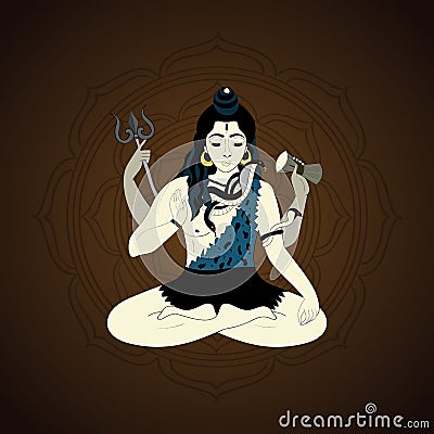 Lord Shiva. Hindu gods illustration. Indian Supreme God Shiva sitting in meditation. Cartoon Illustration