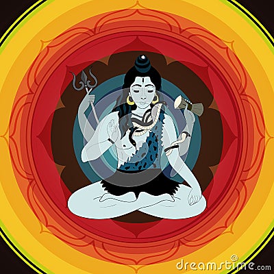 Lord Shiva. Hindu gods illustration. Indian Supreme God Shiva sitting in meditation. Cartoon Illustration