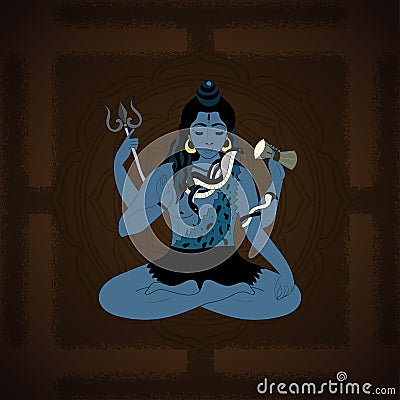 Lord Shiva. Hindu gods illustration. Indian Supreme God Shiva sitting in meditation. Cartoon Illustration