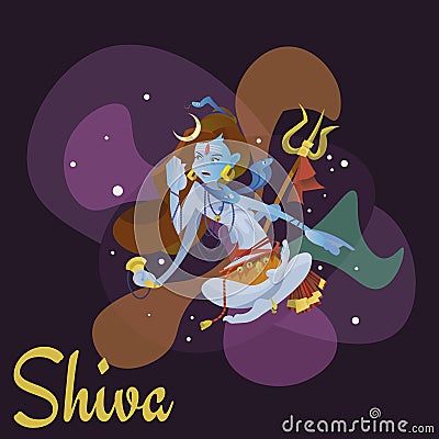 Lord Shiva, indian god in the lotus position and meditate space . Maha Shivaratri hinduism religion, traditional asian Vector Illustration