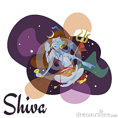 Lord Shiva, indian god in the lotus position and meditate space . Maha Shivaratri hinduism religion, traditional asian Vector Illustration