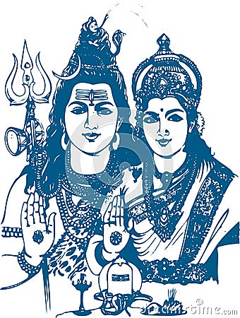 Lord Shiva and Parvati Hindu Wedding Card Design Element. Drawing of Shiva Parvati Outline Editable Vector Illustration Vector Illustration