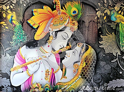 Lord Shree Radha Krishna wallpaper Stock Photo