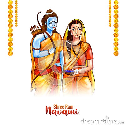 Lord shree ram navami festival wishes card background Vector Illustration