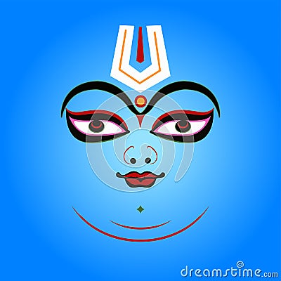 Lord Vishnu face vector illustration on blue color Vector Illustration