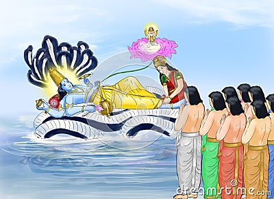 Lord Vishnu with his consort, Goddess Mahalakhsmi Stock Photo