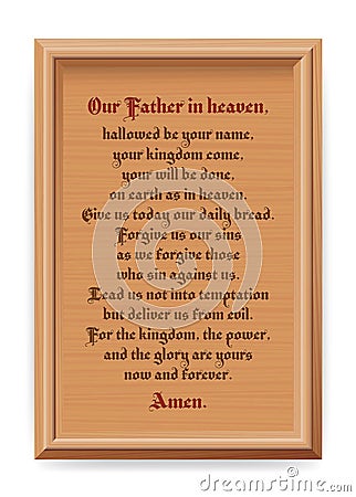 Lords Prayer Our Father Pater Noster Wooden Board Vector Illustration