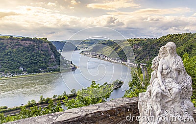 Loreley figure and Rhine valley Landscape sankt Goarshausen Ger Stock Photo