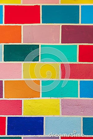 Detail of a wall decorated with brightly colored rectangles Stock Photo