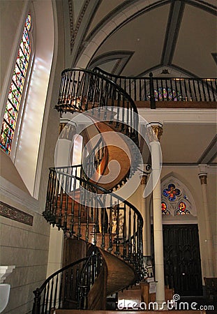 Loretto Chapel Miraculous Staircase in Santa Fe, New Mexico Editorial Stock Photo