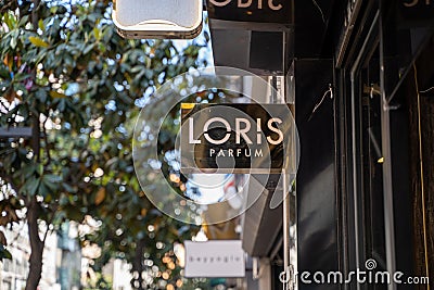 Loris Parfum sign and logo in Nisantasi district. Editorial Stock Photo