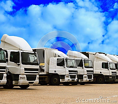 Lorries parked up outside a company Stock Photo