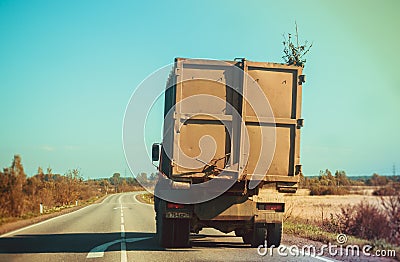 Lorry driving on the road. Transportation on the road. Russia, Gatchina, September 19, 2018 Editorial Stock Photo