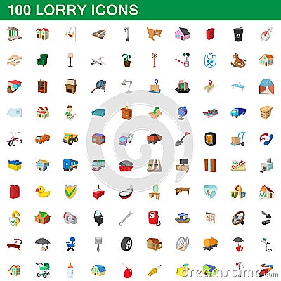 100 lorry icons set, cartoon style Vector Illustration