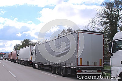 Lorry jam before customs clearance at the border Stock Photo
