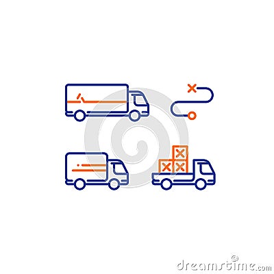 Lorry and pick up truck transportation, delivery services, logistics icon Vector Illustration