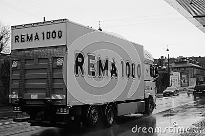 LORRY FROM REMA 1000 FOOD MARKET Editorial Stock Photo