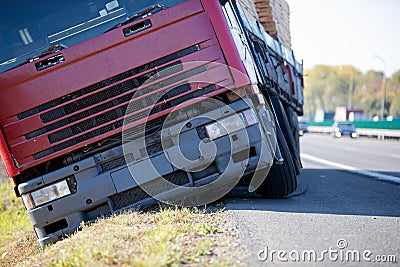 Lorry trailer semi truck accident Stock Photo