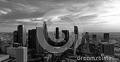 Los angeles aerial view with drone. Los Angeles Downtown Cinematic Drone of Top Aerial View. Stock Photo