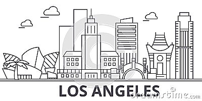 Los Angeles architecture line skyline illustration. Linear vector cityscape with famous landmarks, city sights, design Vector Illustration